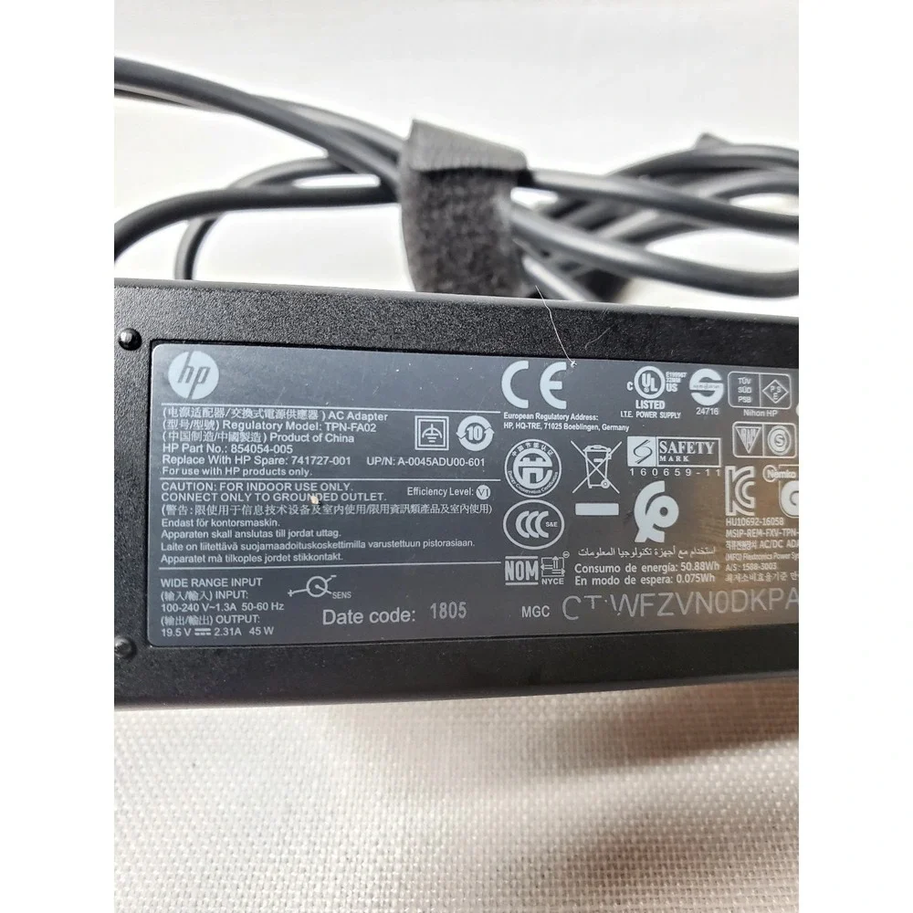 Genuine HP 45W Laptop Charger 19.5V 2.31A TPN-FA02 741727-001 854054-005 AC Adap